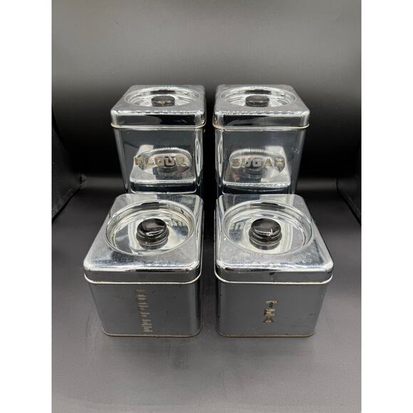 Vintage MCM Lincoln Beautyware Metal Kitchen Canister Set Four Piece - Picture 1 of 10